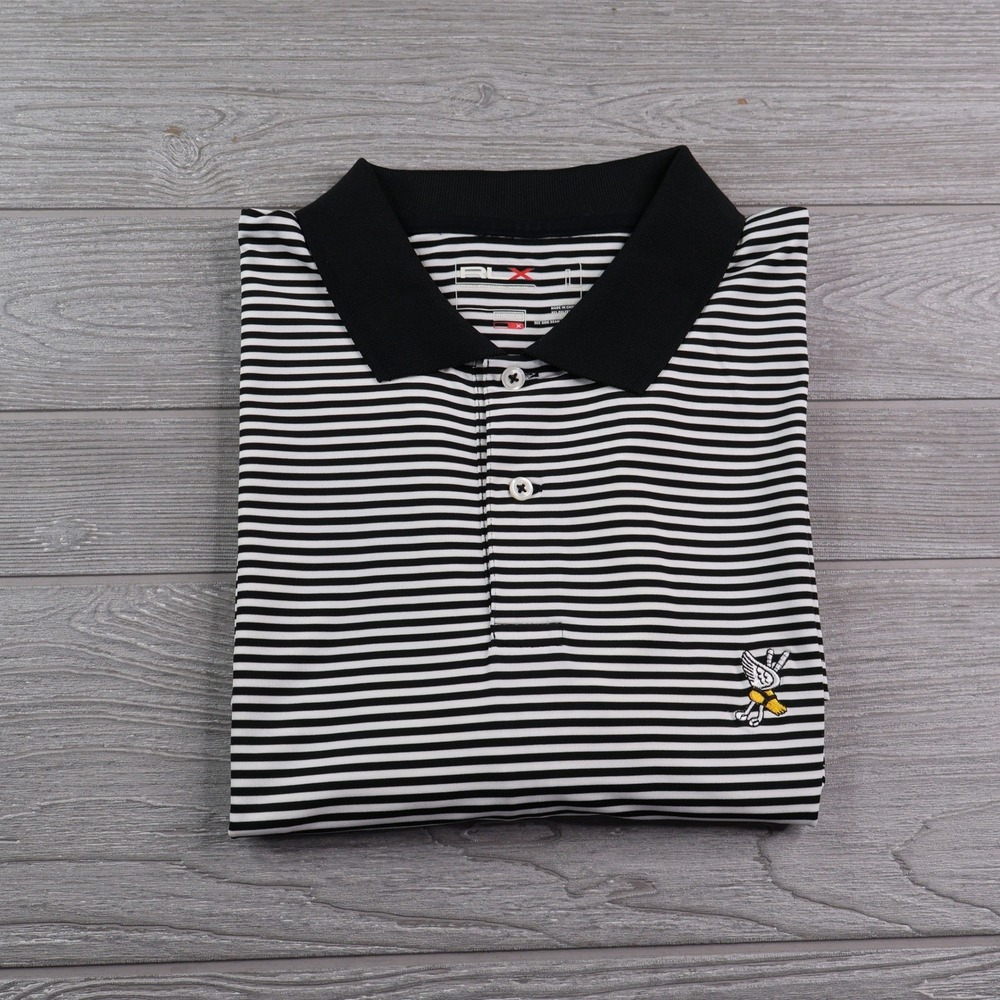 RLX Ralph Lauren Winged Foot Golf Club Polo Men's L Black White Stripe